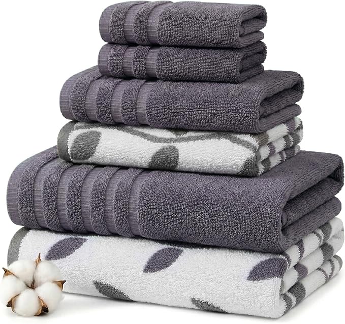 Modern Threads Natural Vine 6-Piece 100% Cotton Towel Set – Yarn Dyed Jacquard by ModernThreads