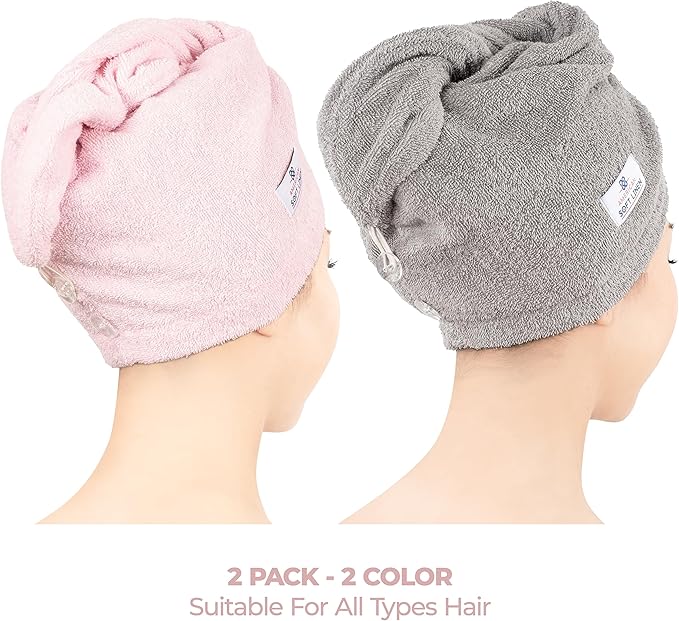 American Soft Linen 100% Cotton Head Towel Cap, Women's Anti Frizz Hair Wrap - Image 2