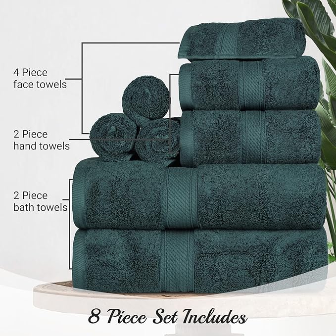 SUPERIOR Egyptian Cotton Pile 8 Piece Towel Set, Includes 2 Bath, 2 Hand - Image 4