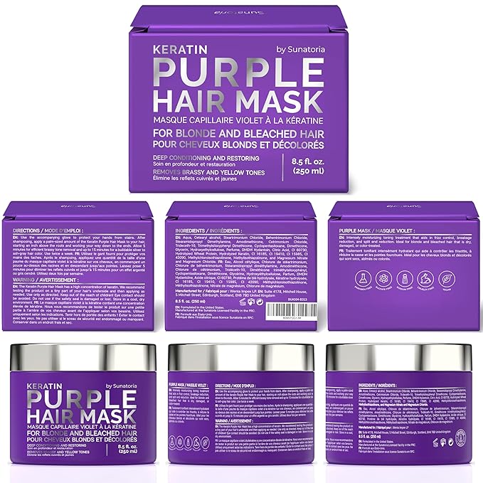 SUNATORIA Purple Hair Mask for Blonde & Bleached Hair, 2-in-1 Keratin Toning - Image 8