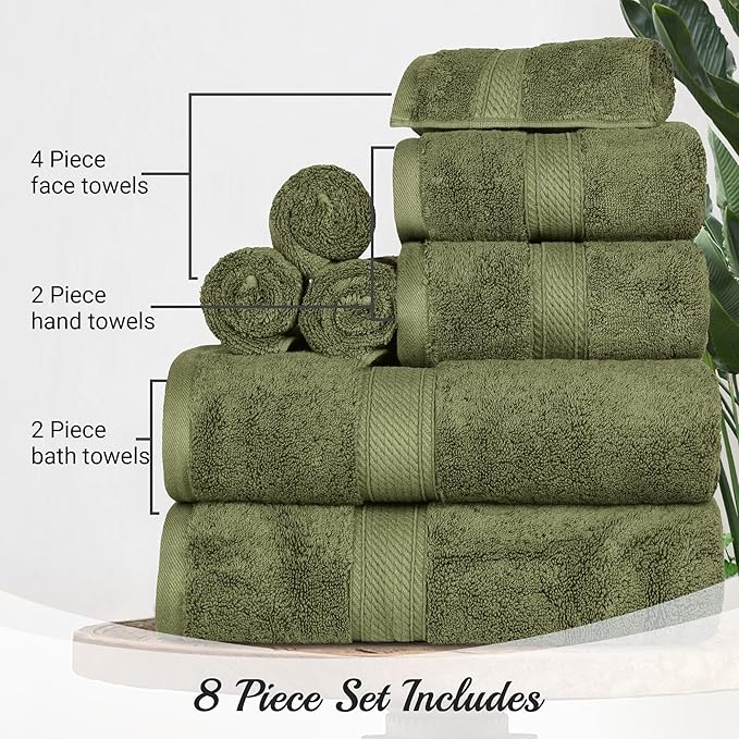 Superior Egyptian Cotton Pile 8 Piece Towel Set, Includes 2 Bath, 2 Hand - Image 4