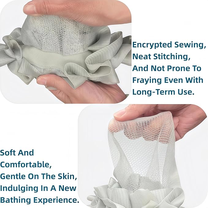 3-Pack Bath Loofah Set with Dual-Sided Shower Puff - Image 5