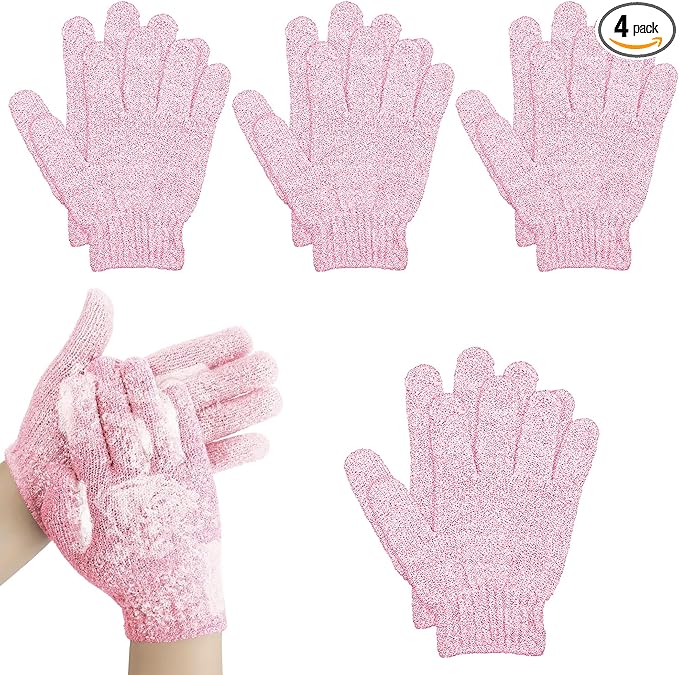 4 Pairs Bath Gloves, Body Scrub Mitts, Shower Scrubber Gloves by Biiange