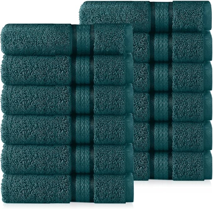 Cotton Craft Ultra Soft 12 Pack Wash Cloths 12x12 Teal Weighs 2 Ounces Each by COTTONCRAFT