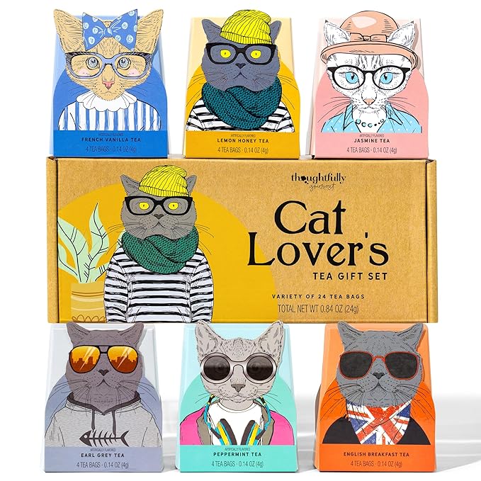 Thoughtfully Gourmet Cat Lover's Tea Gift Set: Includes 24 Teas in 6 Flavors by Thoughtfully