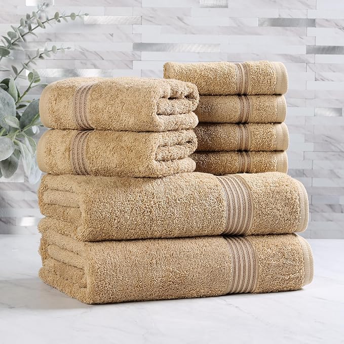 Superior Egyptian Cotton 8-Piece Towel Set, Guest Bath Decor Essentials by SUPERIOR