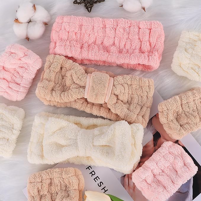 DiyJibb 9 Pcs Spa Headband for Washing Face, Skincare Headband and Wristband Set - Image 2