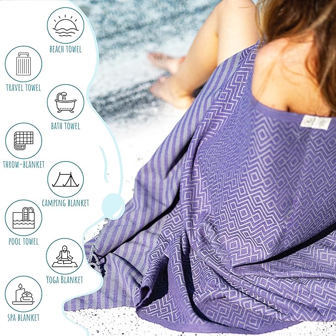 RAY SILVER Turkish Beach Towel – 100% Turkish Cotton 40"x71" Quick Dry - Image 4