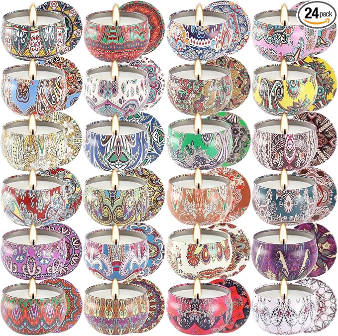Scented Candles Gifts Set 24 Pack Soy Wax Travel Tin Advent Candles by fclayvts