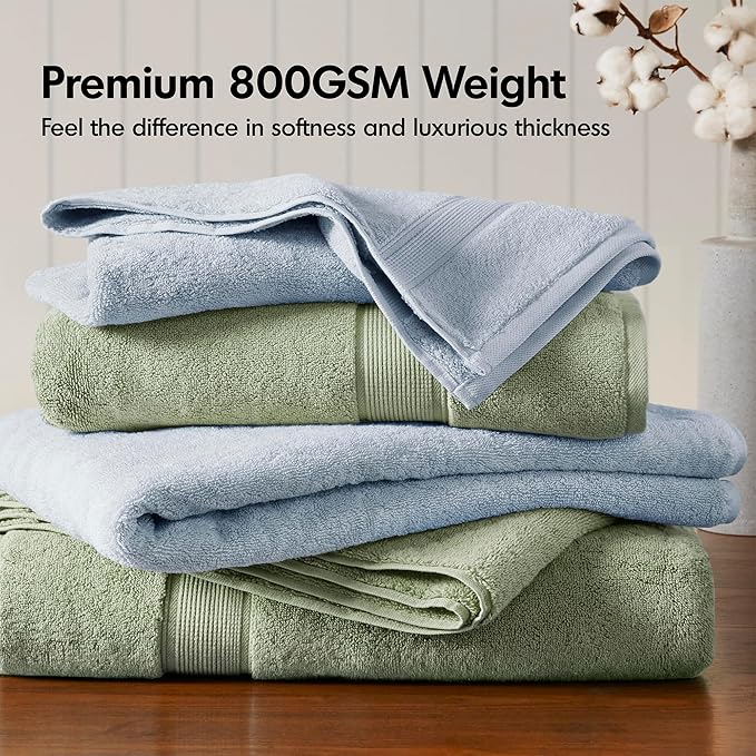 Madison Park 800GSM Bathroom Towel Set of 8 100% Cotton Bath Towel Set - Image 2