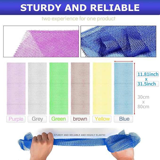 UJFQBH 6 Pieces African Net Sponge Long Bath Sponge Exfoliating Shower Body - Image 3