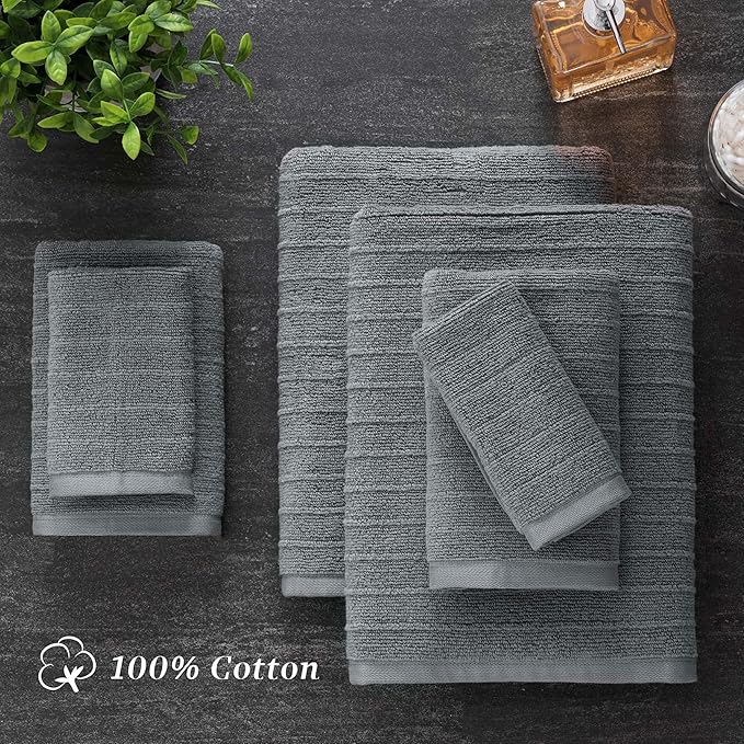 Welhome James 100% Cotton Textured Stripe Towel Set - Image 2