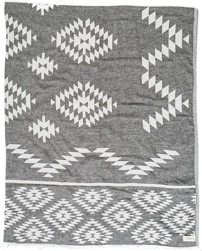 Bersuse 100% Cotton Teotihuacan XL Throw Blanket Turkish Towel Beach Blanket by Bersuse