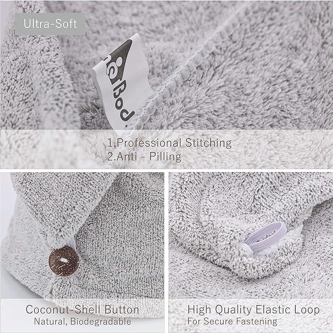 myHomeBody Hair Towel Wrap, Luxury Quick Drying Turban, Ultra Soft Absorbent - Image 5