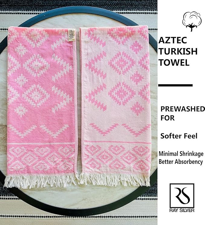 RAY SILVER Aztec Turkish Hand Towels Set of 2 100% Cotton Peshtemal Soft Feel - Image 7