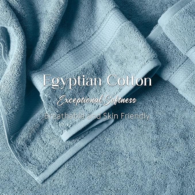 Superior Solid Egyptian Cotton Bath Towel Set, Denim Blue - Image 5