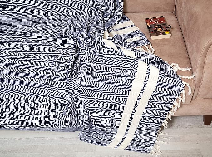 Bersuse 100% Cotton Herringbone XL Throw Blanket - Image 4