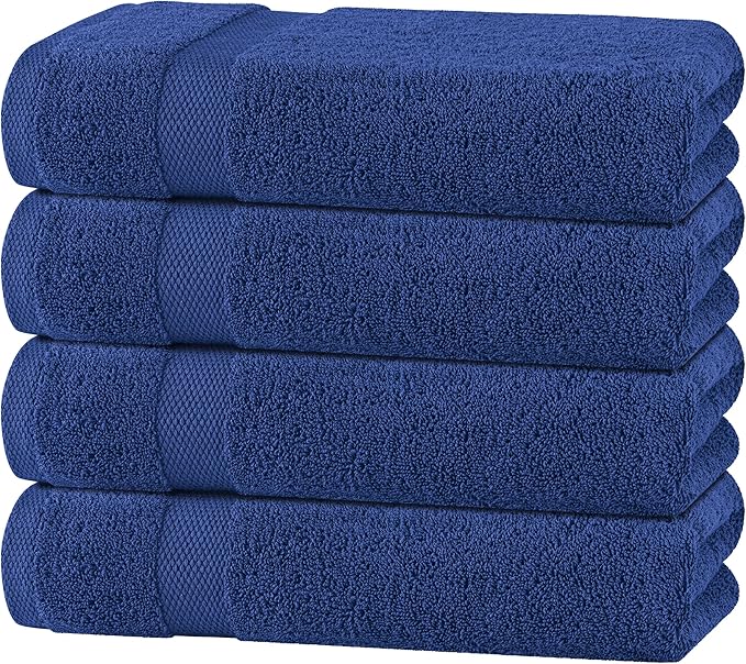White Classic Navy Blue Bath Towels 27x54 Inch, Cotton Towel Set by WhiteClassic