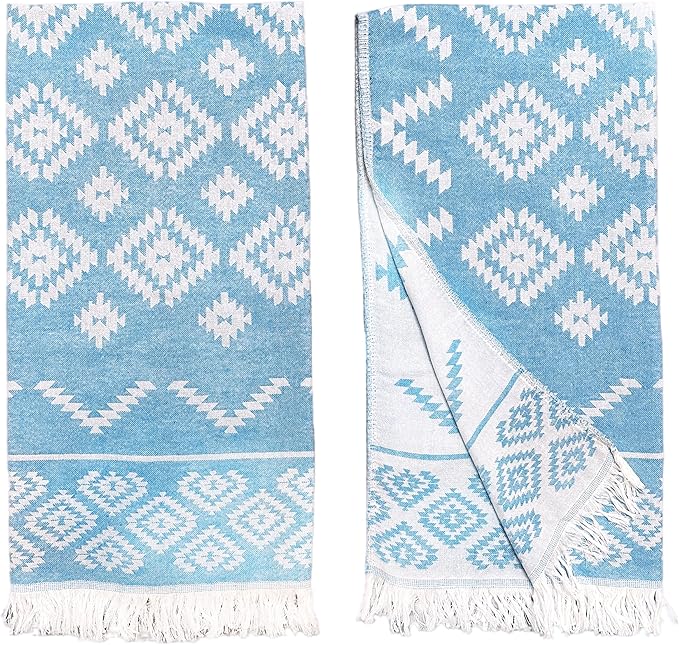 RAY SILVER Aztec Turkish Hand Towels Set of 2 100% Cotton Peshtemal Soft Feel by RaySilver