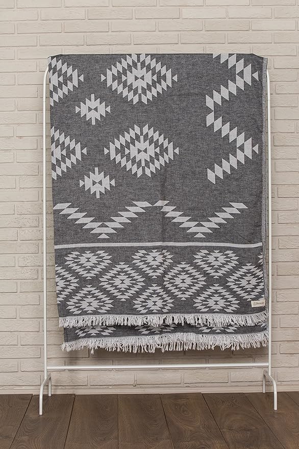 Bersuse 100% Cotton Teotihuacan XL Throw Blanket Turkish Towel Beach Blanket - Image 5