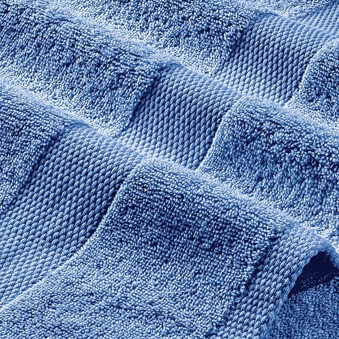 White Classic Light Blue Bath Towels 27x54 Inch, Cotton Towel Set - Image 8