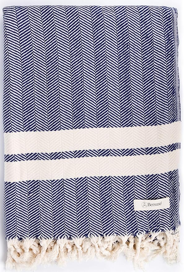 Bersuse 100% Cotton Herringbone XL Throw Blanket by Bersuse
