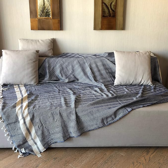 Bersuse 100% Cotton Herringbone XL Throw Blanket - Image 5