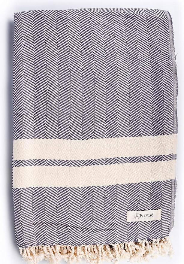 Bersuse 100% Cotton Herringbone XL Throw Blanket by Bersuse