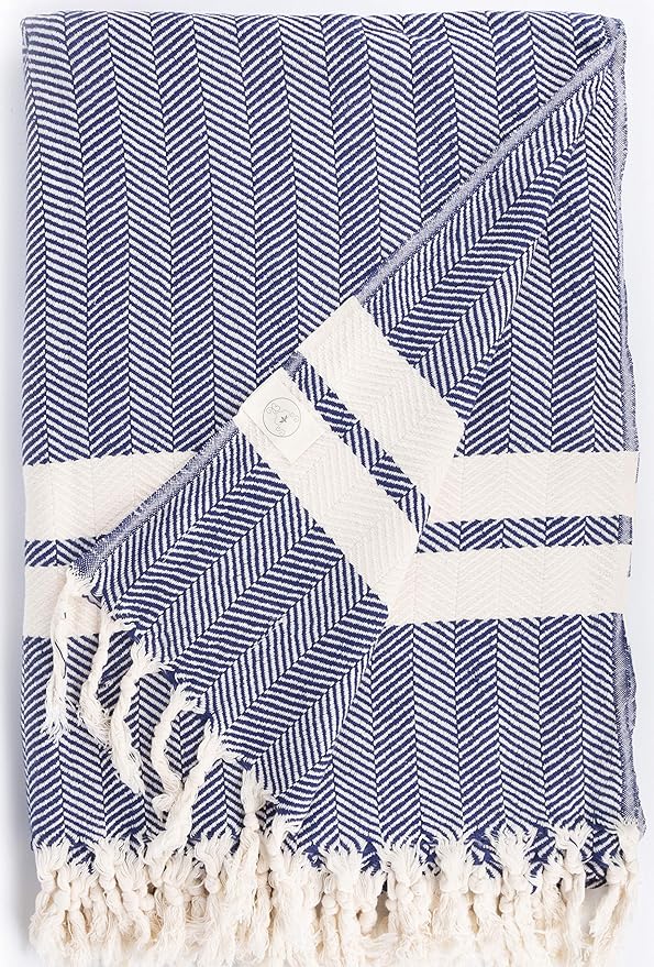 Bersuse 100% Cotton Herringbone XL Throw Blanket - Image 2